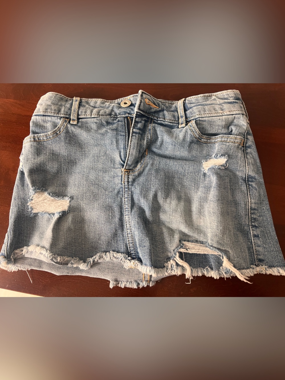 abercrombie kids Light Blue Distressed Denim Mini Skirt 9/10